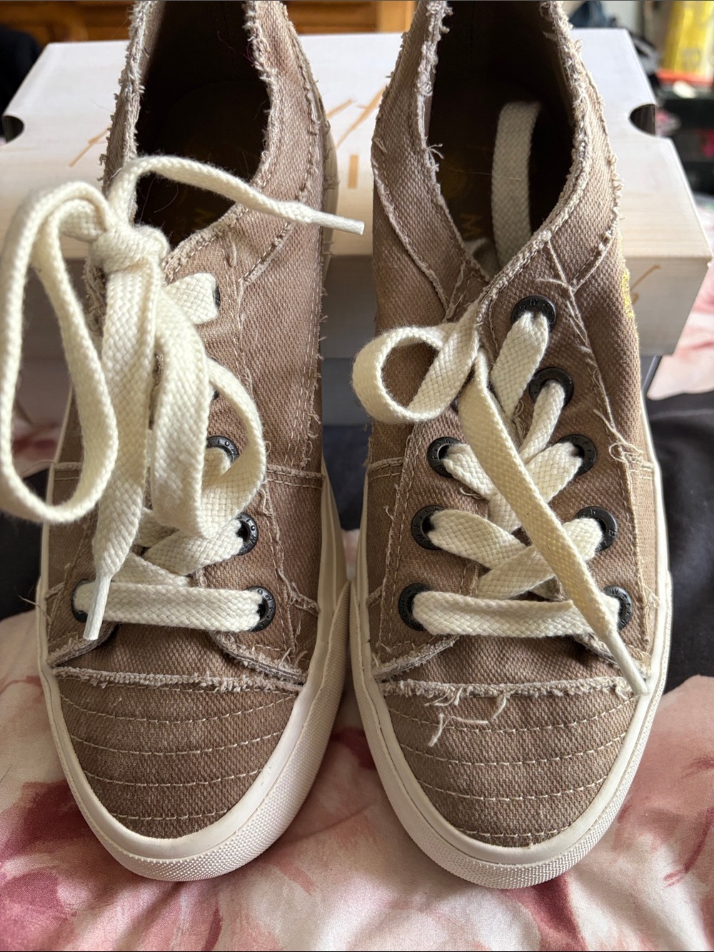 Blowfish Taupe Canvas Sneakers with Cream Laces